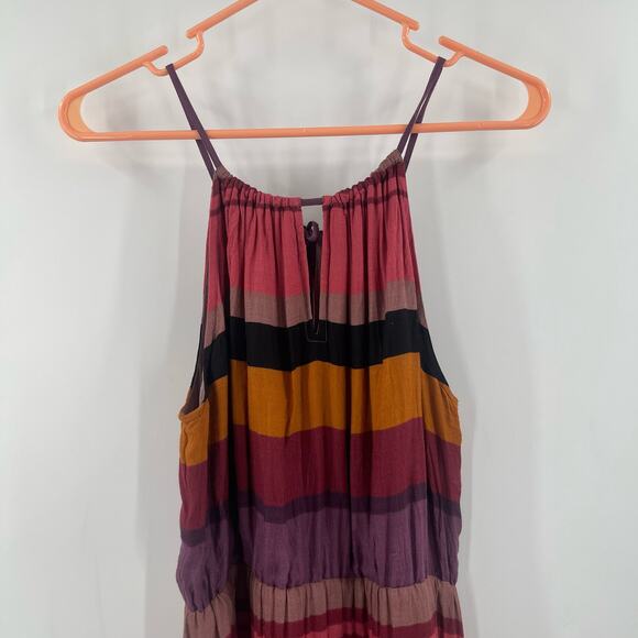 LOFT ANN TAYLOR Maxi Dress Size 8 Stripes Block Colorful Halter Tie Neck Casual - Picture 9 of 16